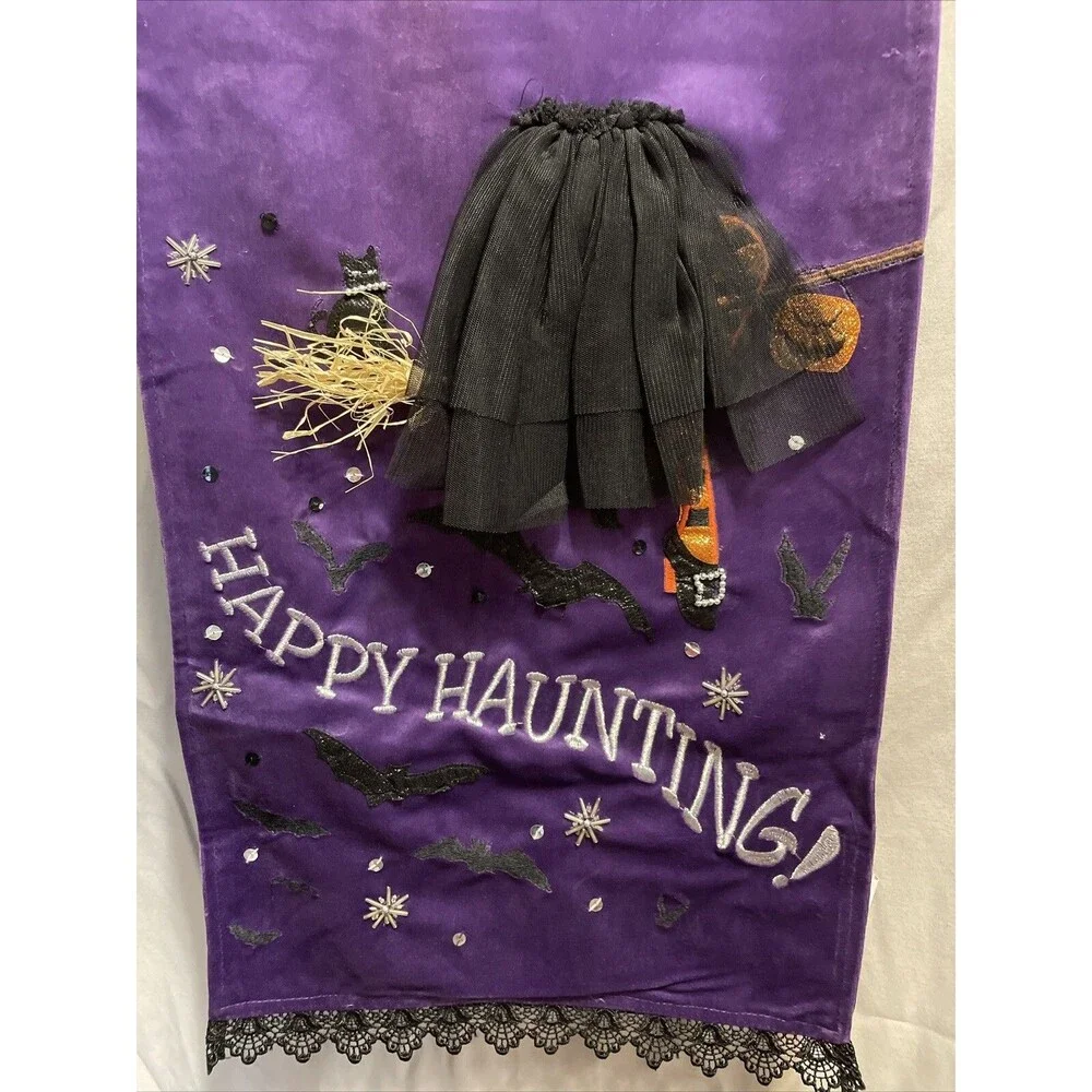 3D Witch Legs & Broom Halloween Table Runner 14”x72